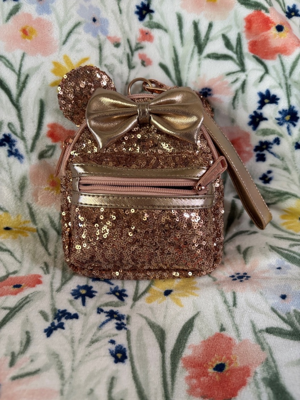 Sequined Bow Mini Backpack Wristlet - Rose Gold Hard Tag Loungefly